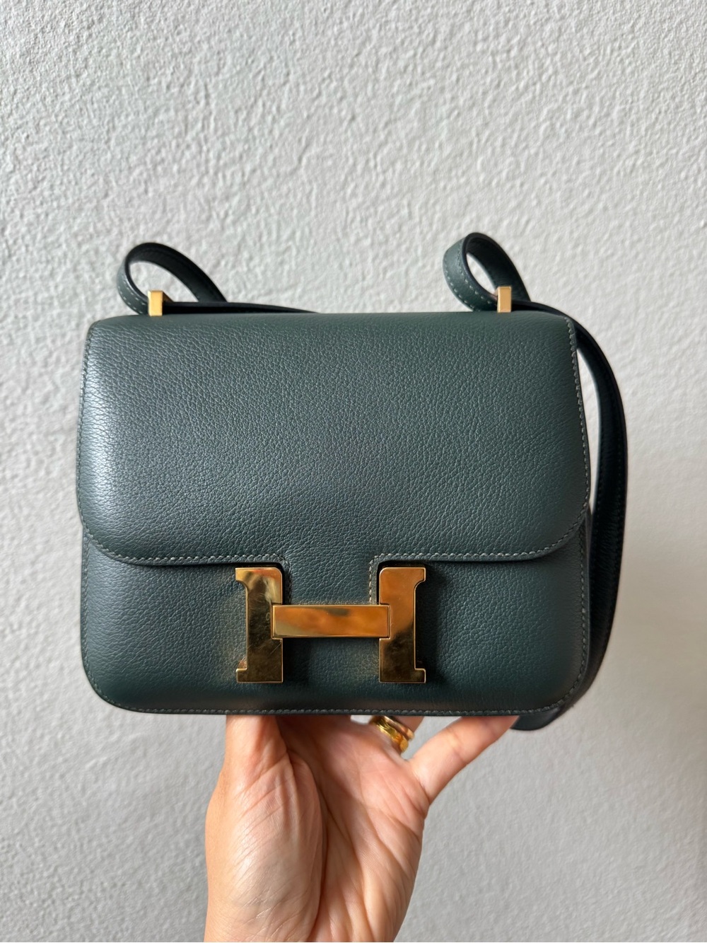 Constance Mini Crossbody/ Shoulder Bag in Dark Green with Gold Hardware